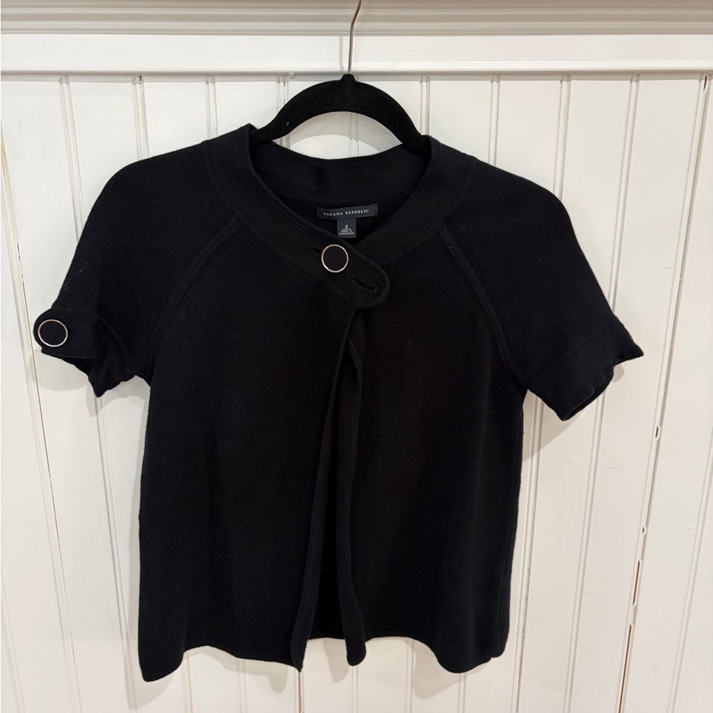 Banana Republic Black Short-Sleeve Knit Cardigan with Ring Detail